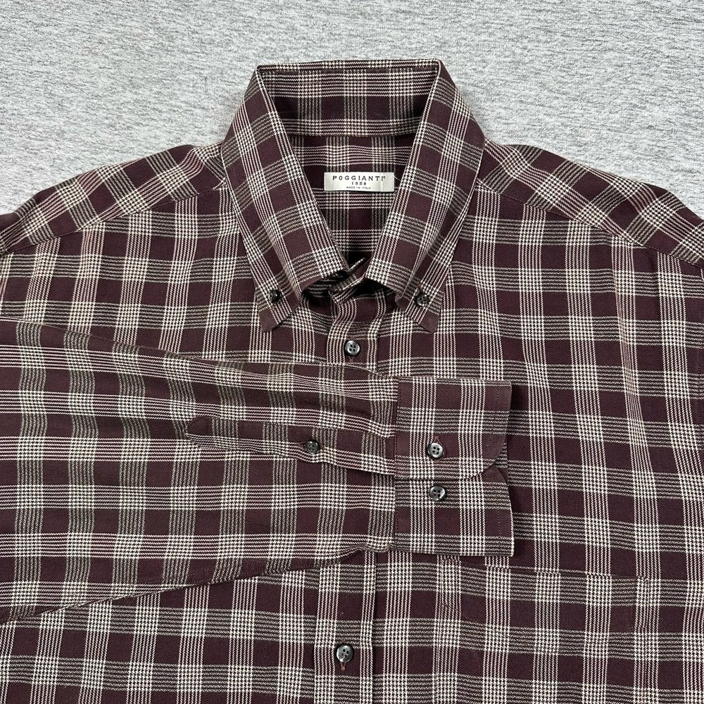 Poggianti 1958 Shirt Mens Size XL Plaid Long Sleeve Button Down Italy Made